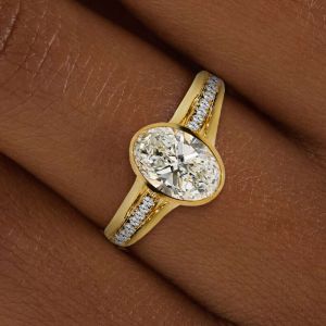 Golden Split Shank White Sapphire Oval Cut Engagement Ring For Women