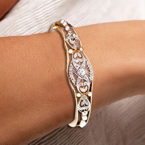 Art Deco Two Tone White Sapphire Round Cut Bangle Bracelet