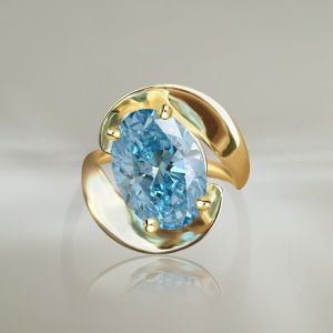 Unique Golden Solitaire Aquamarine Oval Cut Engagement Ring