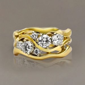 Golden Round Cut White Sapphire Wedding Band For Women