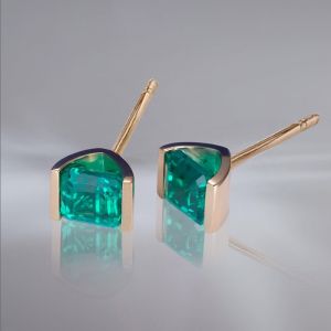Golden Asscher Cut Emerald Sapphire Stud Earrings For Women