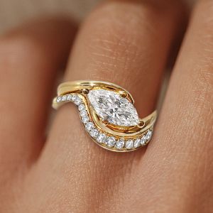 Golden Marquise Cut White Sapphire Engagement Rings Sets For Women