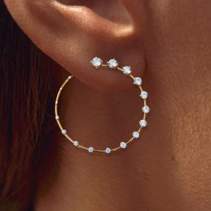 Golden Round Cut White Sapphire Hoop Earrings For Women