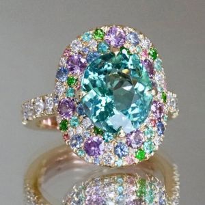 Multi-Color Oval Cut Aquamarine Sapphire Cocktail Ring For Women