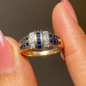 Two Tone Asscher Cut Blue Sapphire Wedding Band