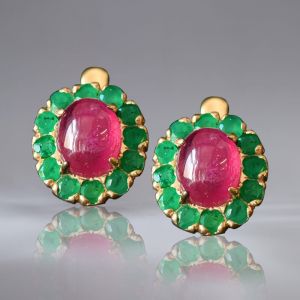 Golden Halo Oval Cut Ruby Sapphire Stud Earrings For Women