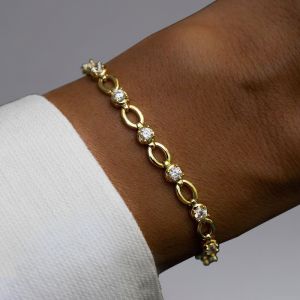 Classic Golden Round Cut White Sapphire Tennis Bracelet For Women