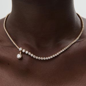 Classic Golden White Sapphire Round Cut Necklace For Women