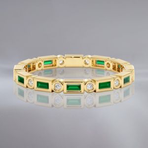 Golden Bezel Baguette Cut Emerald Sapphire Wedding Band For Women