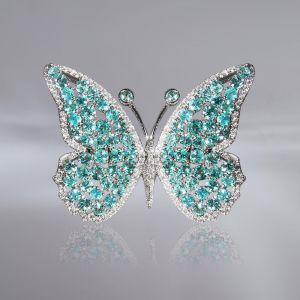 Cute Butterfly Round Cut Aquamarine Sapphire Brooch For Women