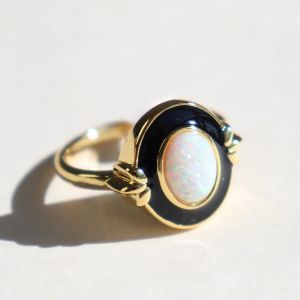 Vintage Golden Oval Cut White Opal Engagement Ring For Women