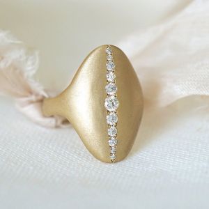 Golden Round Cut White Sapphire Oval Shield Ring For Women