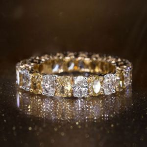 Golden Oval Cut White & Yellow Sapphire Wedding Band For Women