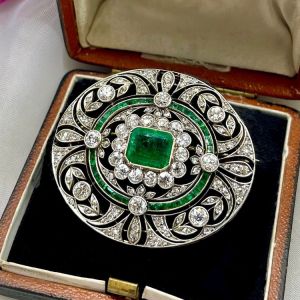 Vintage Emerald Cut Emerald & White Sapphire Brooch For Women