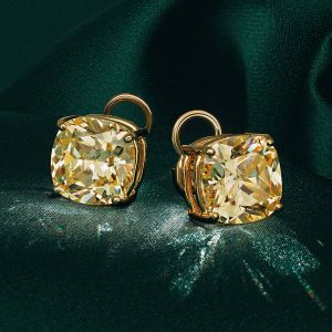 Golden Cushion Cut Yellow Sapphire Stud Earrings For Women