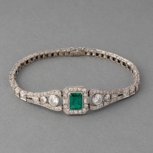 Art Deco Emerald Cut Emerald Sapphire Bracelet For Women