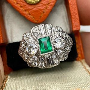 Vintage Emerald & White Sapphire Emerald Cut Engagement Ring For Women