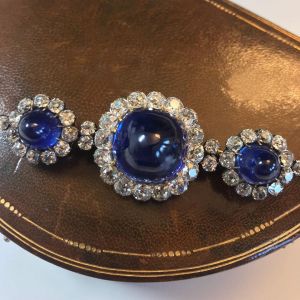 Vintage Halo Cushion Cut Cabochon Blue Sapphire Brooch For Women