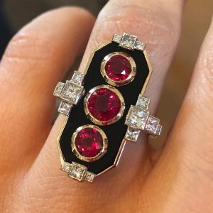 Vintage Two Tone Round Cut Ruby Sapphire Engagement Ring For Women