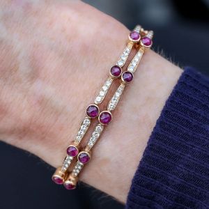 Vintage Round Cut Cabochon Ruby & White Sapphire Bracelet For Women