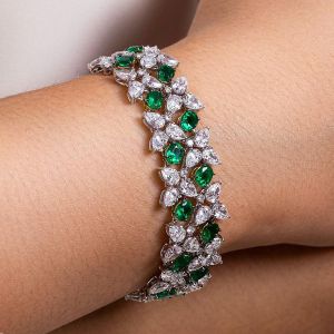 Fancy Pear & Oval Cut White & Emerald Sapphire Tennis Bracelet For Women