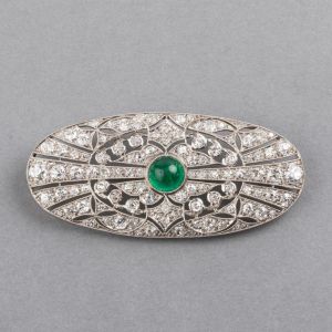 Art Deco Round Cut Cabochon Emerald Sapphire Brooch For Women