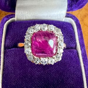 Antique Cushion Cut Cabochon Ruby Sapphire Engagement Ring For Women