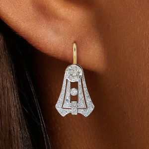 Art Deco Two Tone Round Cut White Sapphire Drop Earrings For Women